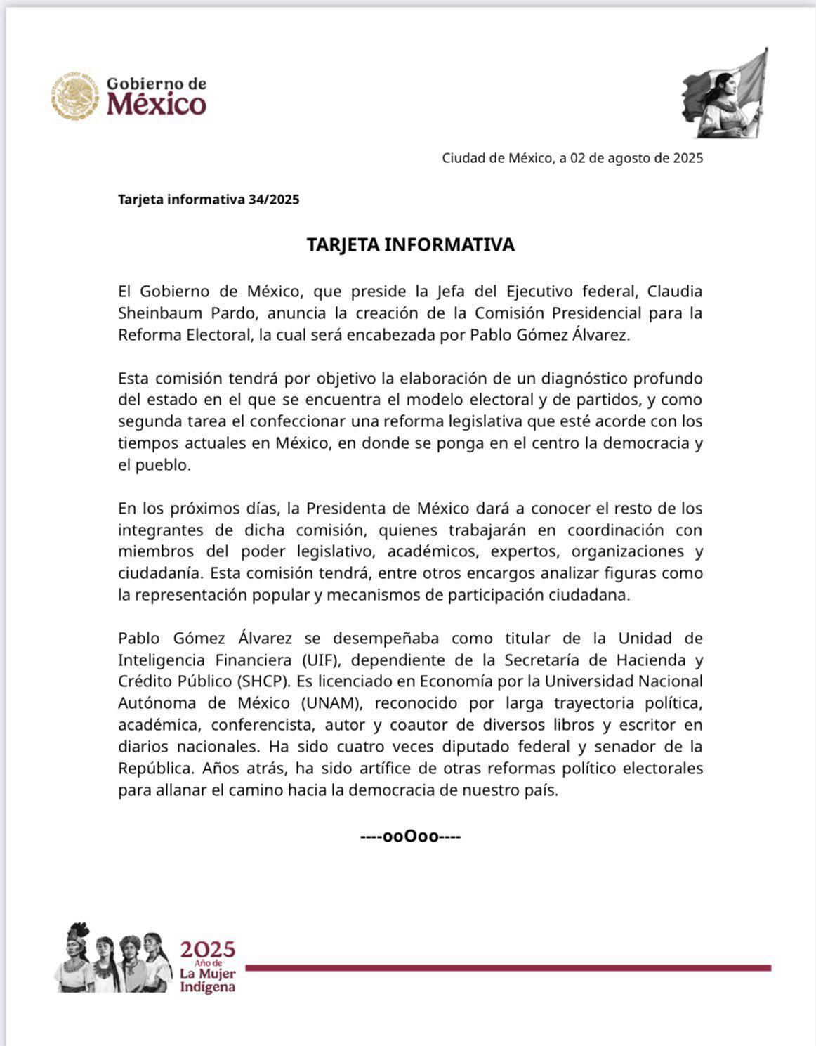 Sheinbaum anuncia Comisión Presidencial para la Reforma Electoral; la encabezará Pablo Gómez $!Sheinbaum anuncia Comisión Presidencial para la Reforma Electoral; la encabezará Pablo Gómez