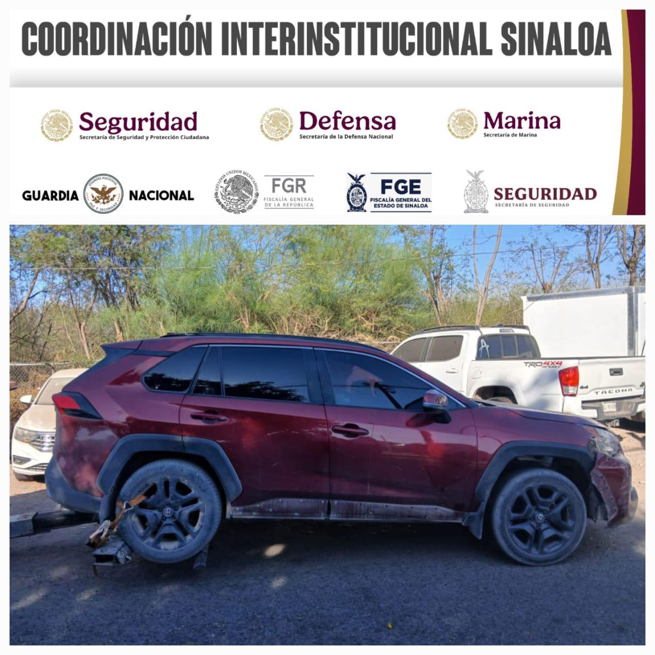 Asegura Guardia Nacional tres vehículos y dos armas tras operativo en Aguaruto $!Asegura Guardia Nacional tres vehículos y dos armas tras operativo en Aguaruto