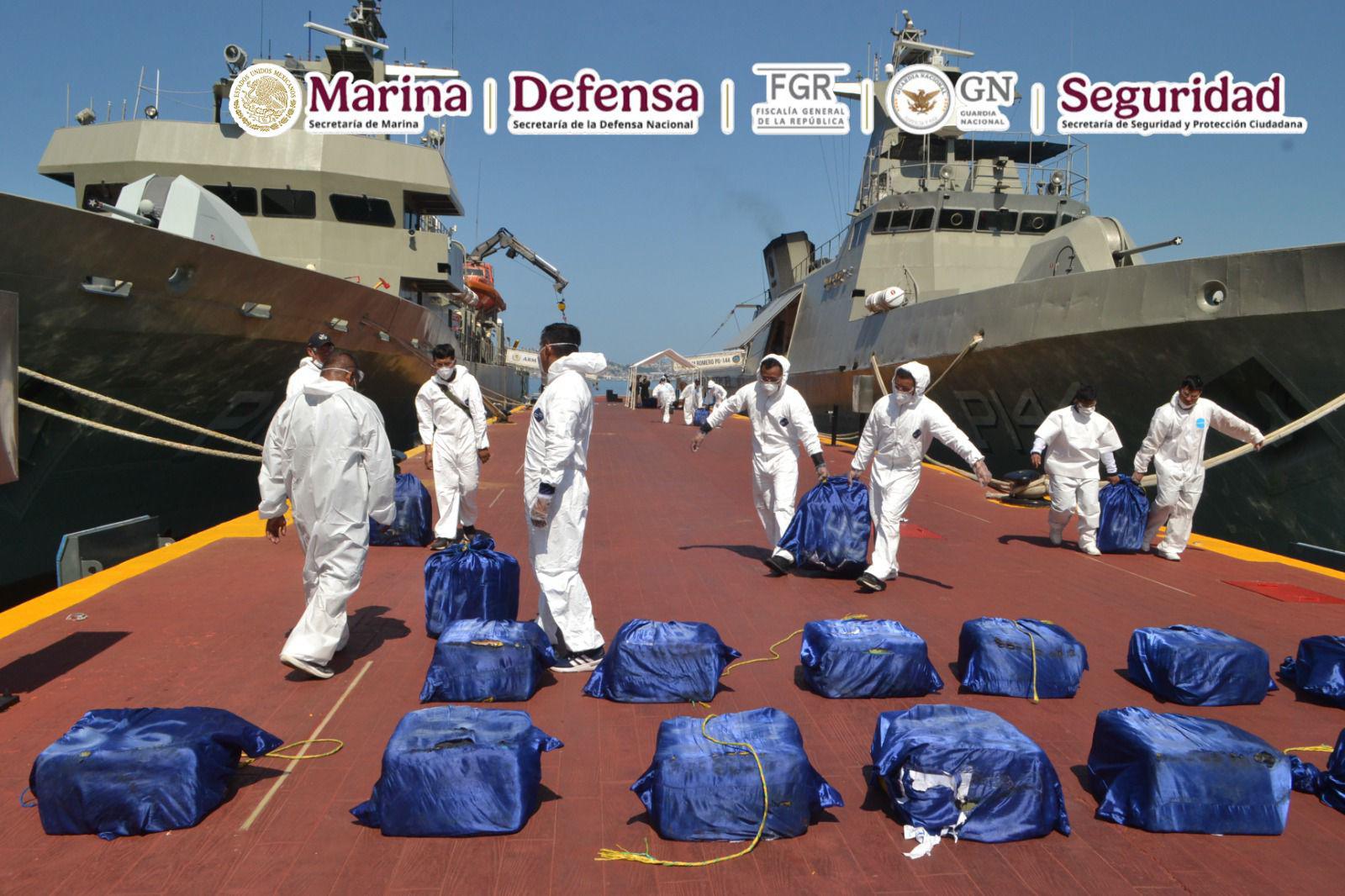 Marina asegura mil 600 kilos de cocaína frente a costas de Guerrero $!Marina asegura mil 600 kilos de cocaína frente a costas de Guerrero