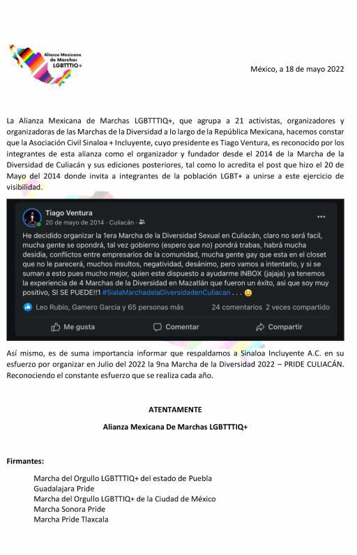 Quieren organizar una Marcha de la Diversidad institucional y partidista, denuncia Tiago Ventura $!Quieren organizar una Marcha de la Diversidad institucional y partidista, denuncia Tiago Ventura