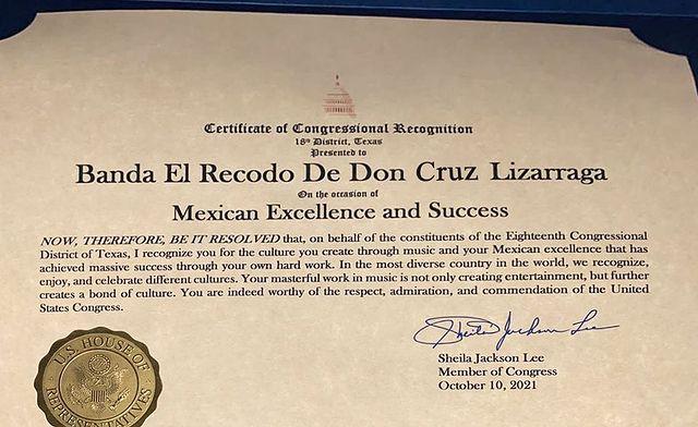 Reconoce el Congreso de Estados Unidos a la Banda El Recodo $!Reconoce el Congreso de Estados Unidos a la Banda El Recodo