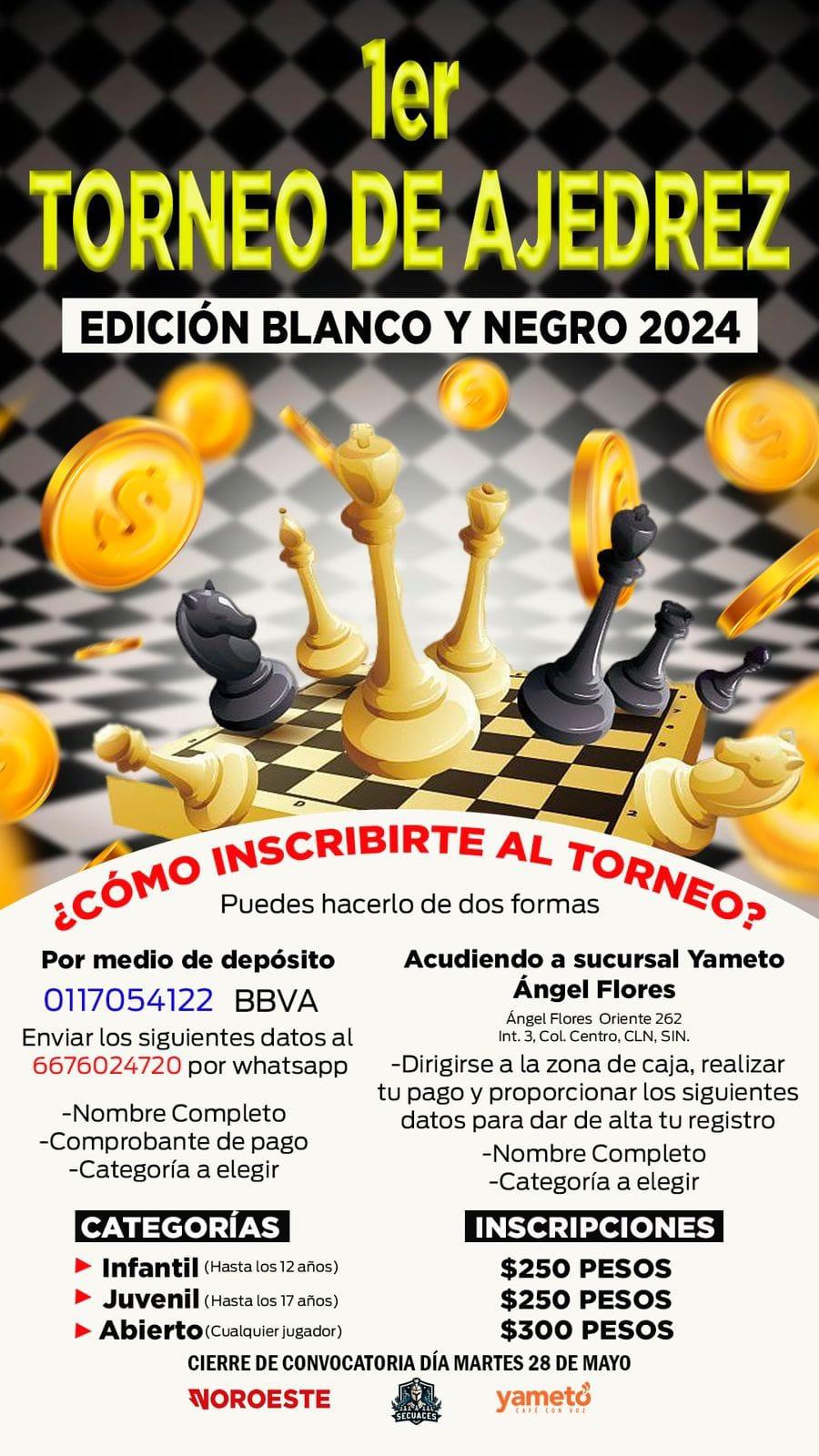 ¿Te gusta el ajedrez? Invitan a un torneo en Culiacán este 1 de junio, consulta las bases $!¿Te gusta el ajedrez? Invitan a un torneo en Culiacán este 1 de junio, consulta las bases
