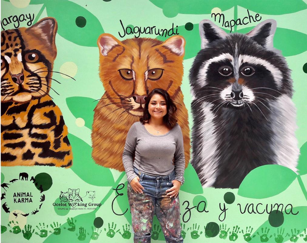 $!Un mural de la fauna local, incluido el yaguarundí, en una escuela primaria de Tepetzingo, en el estado de Morelos (México), pintado por la artista Montse Tello por encargo del Grupo de Trabajo sobre el Ocelote.