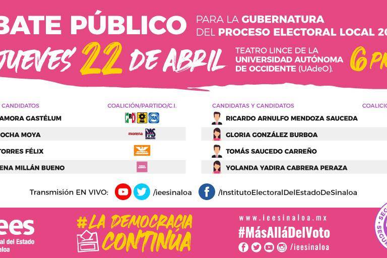 El debate a la Gubernatura será sin público presente y su transmisión será virtual