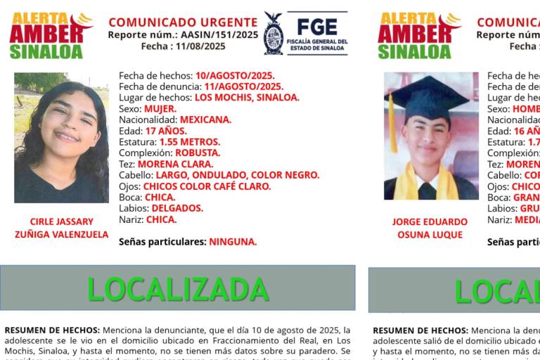 Localizan con vida a dos menores reportados como desaparecidos en Sinaloa