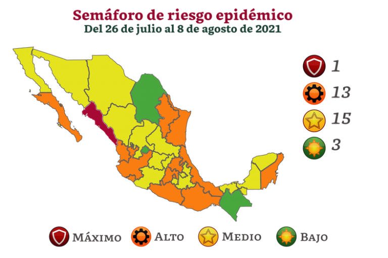 Sinaloa, el único estado en rojo en el semáforo epidemiológico del Covid