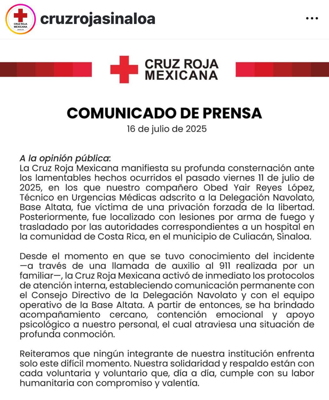$!Cruz Roja ajusta operaciones en Navolato tras homicidio de paramédico