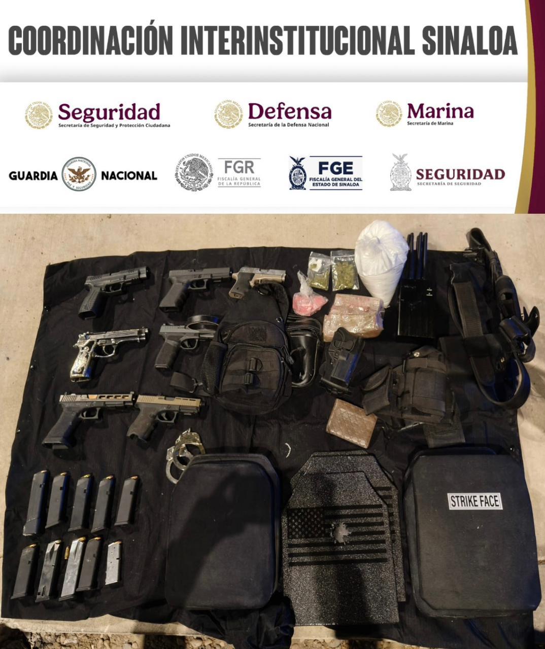 $!Detienen a menor de edad y a otro civil con armamento en Culiacán; también les aseguran un vehículo robado y droga