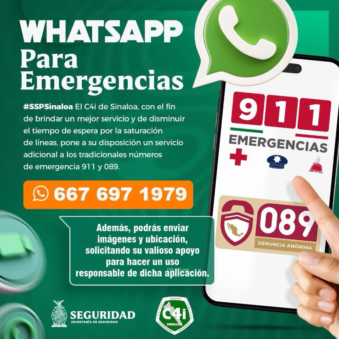 $!SSP habilita nuevo número de WhatsApp para reportar emergencias en Sinaloa