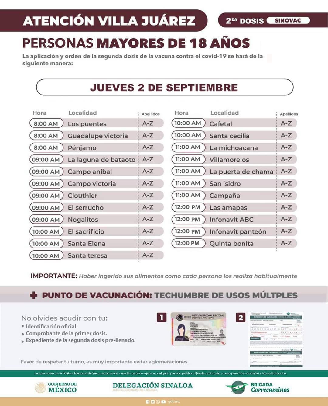 $!Esta es la programación en Cosalá y Navolato para la aplicación de la segunda dosis a mayores de 18 años