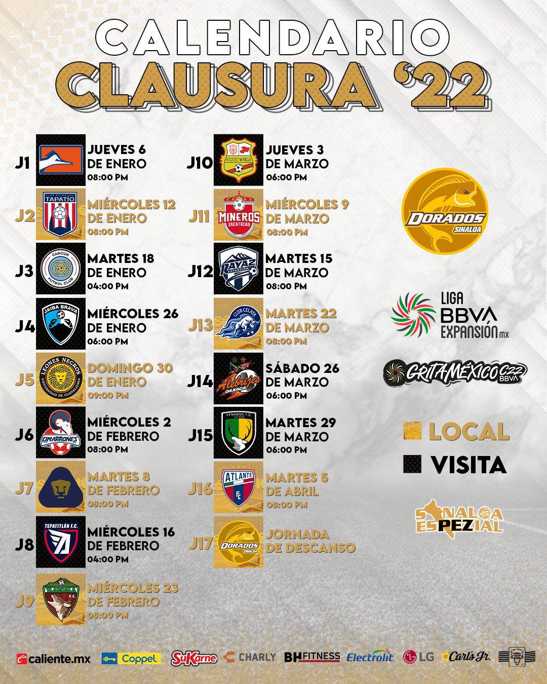 $!Listo el calendario de Dorados para el Clausura 2022 de la Liga de Expansión MX