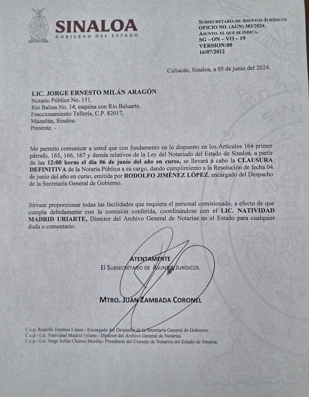 $!Retiran permiso a notario público de Mazatlán por certificar escrituras falsas