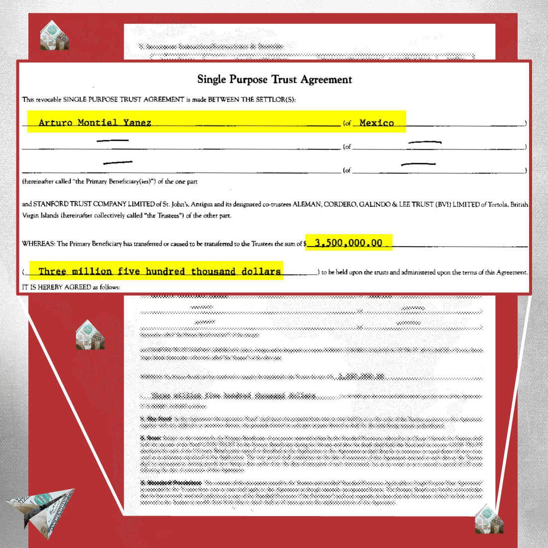$!Contrato de Montiel con Alcogal y Stanford Trust, obtenido de los Pandora Papers.