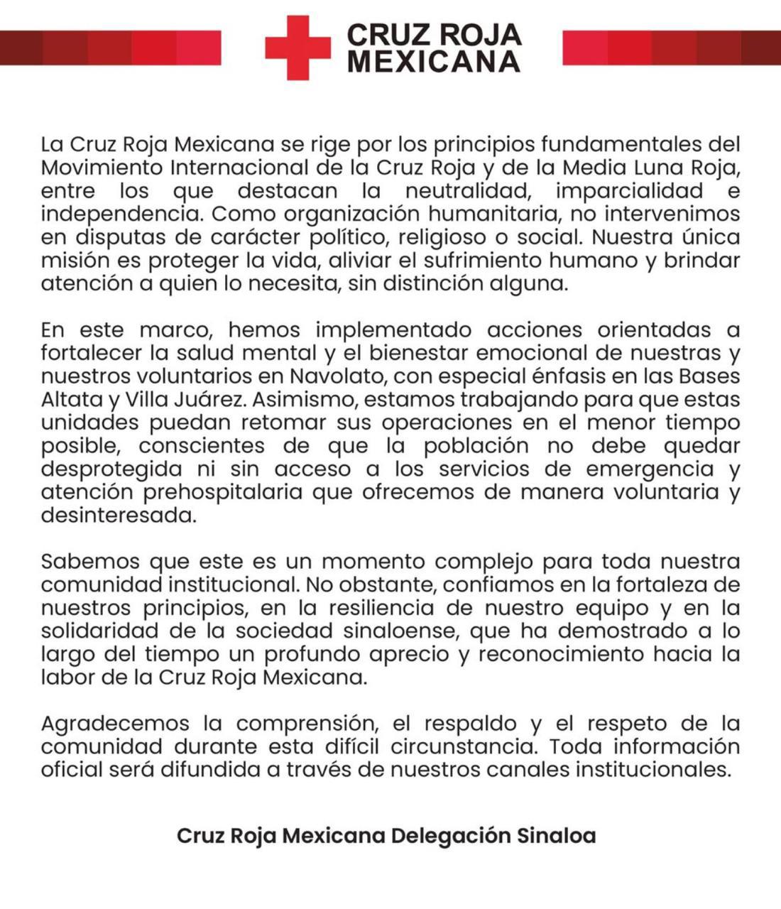 $!Cruz Roja ajusta operaciones en Navolato tras homicidio de paramédico