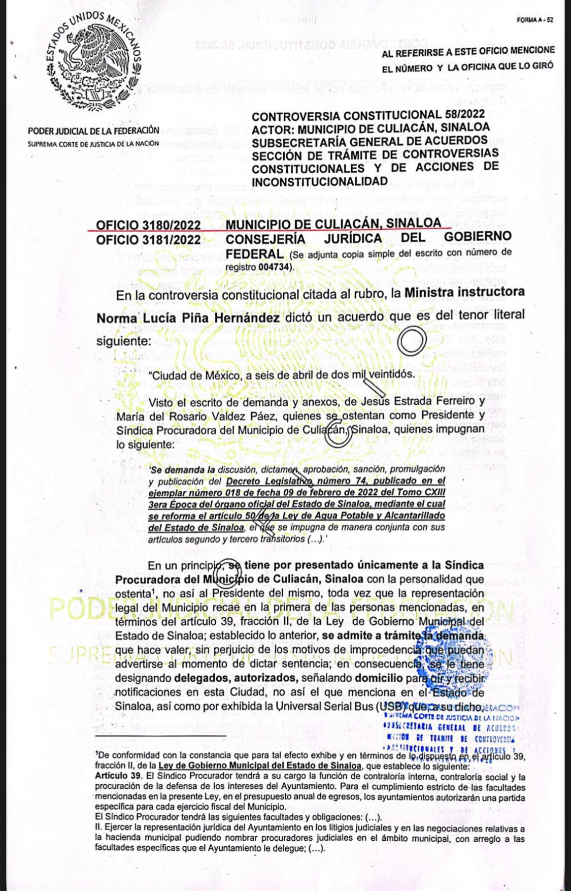 $!Admite Corte dar trámite a la eliminación de descuentos en el agua potable en Culiacán
