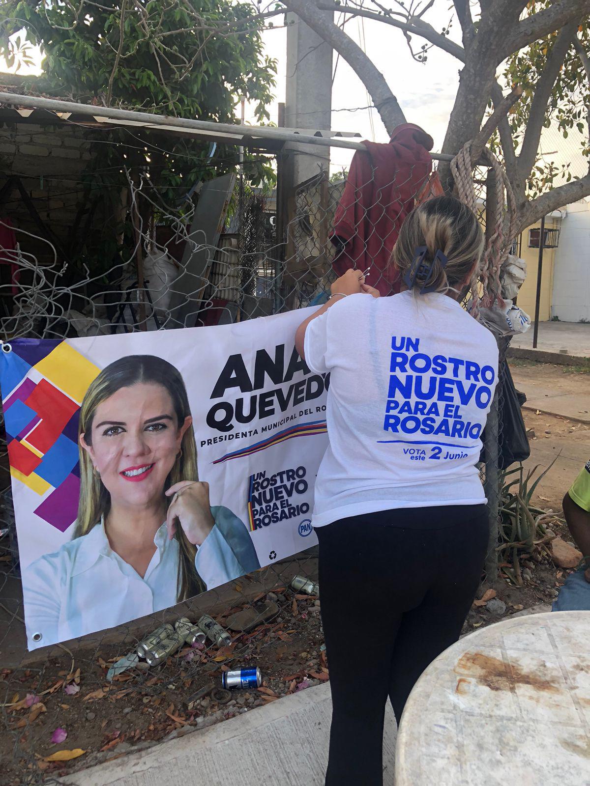 $!Candidata Ana Quevedo denuncia que oposición le retiró propaganda en Rosario