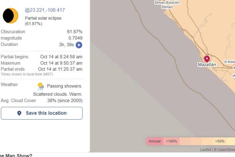A esta hora podrás observar el eclipse anular del 14 de octubre en Mazatlán