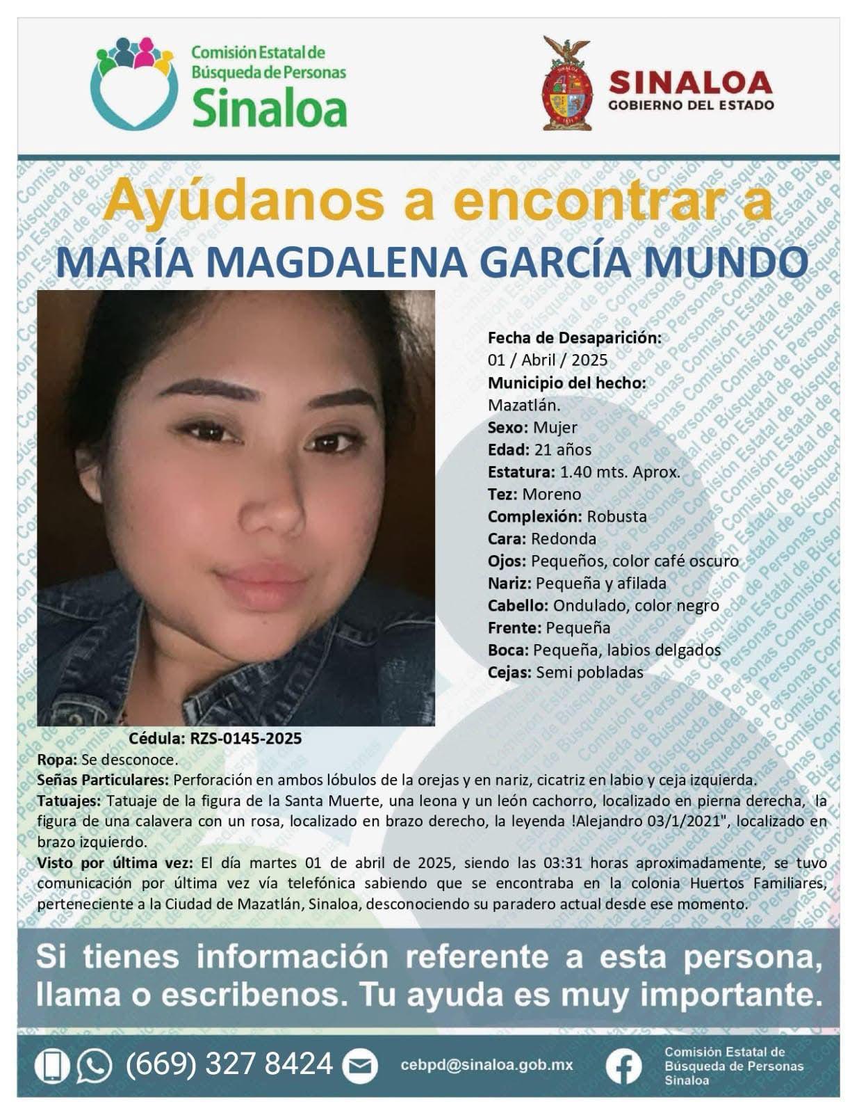 $!Buscan a María Magdalena, desaparecida en Mazatlán