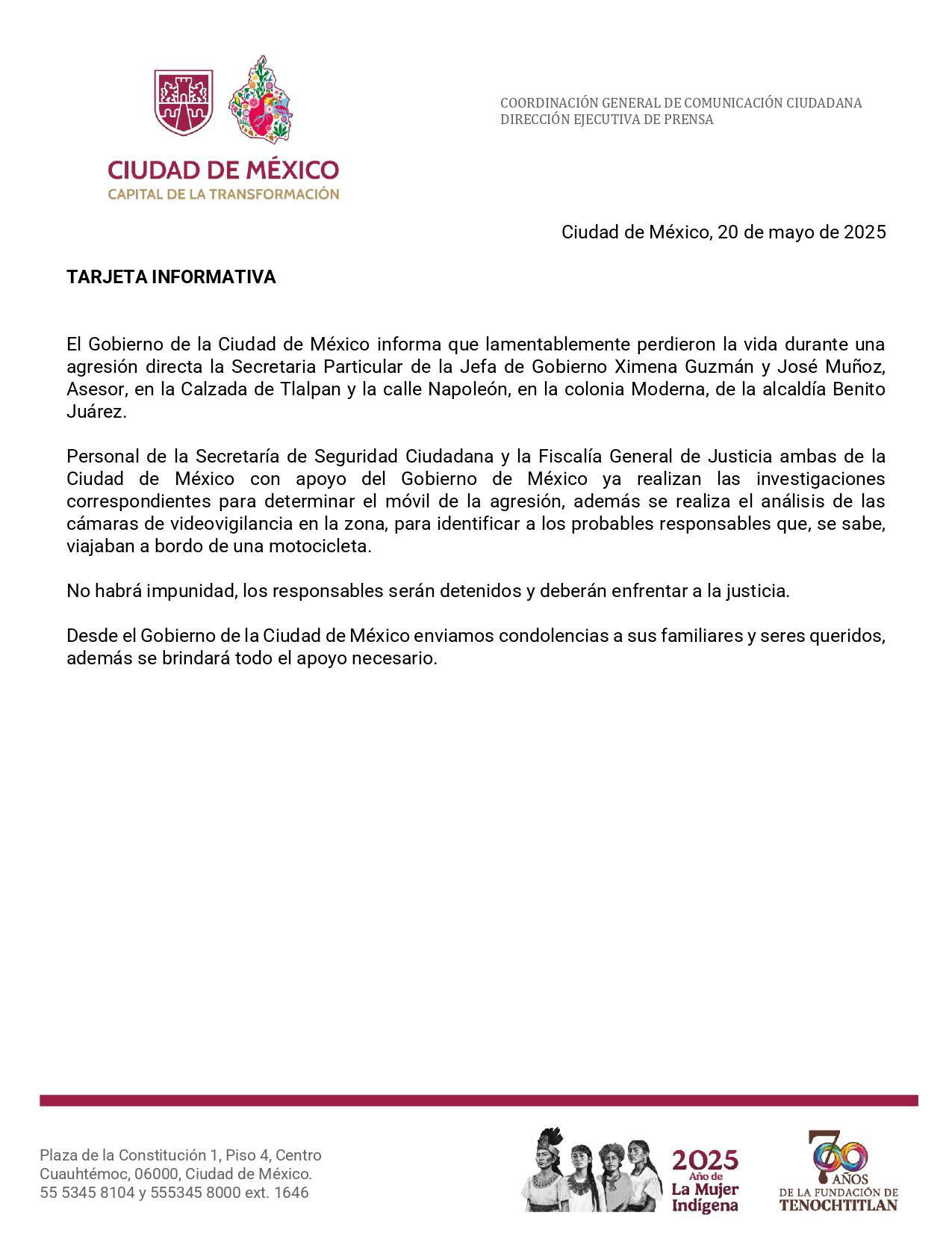 $!Asesinan a secretaria particular de Clara Brugada y a asesor