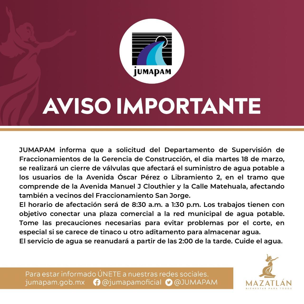 $!Tendrá San Jorge y Libramiento II un martes sin servicio de agua potable