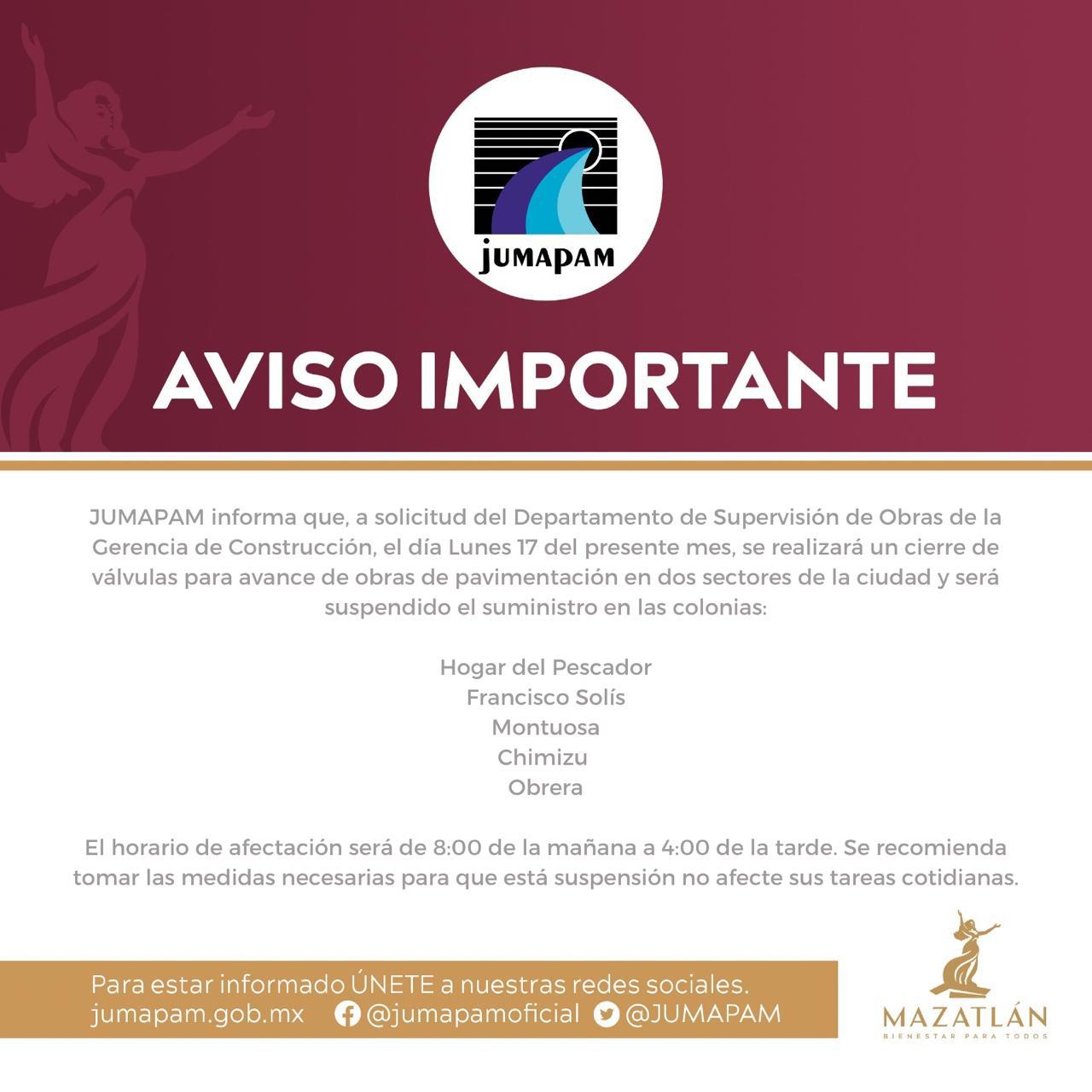 $!Suspenderán servicio de agua en 5 colonias de Mazatlán