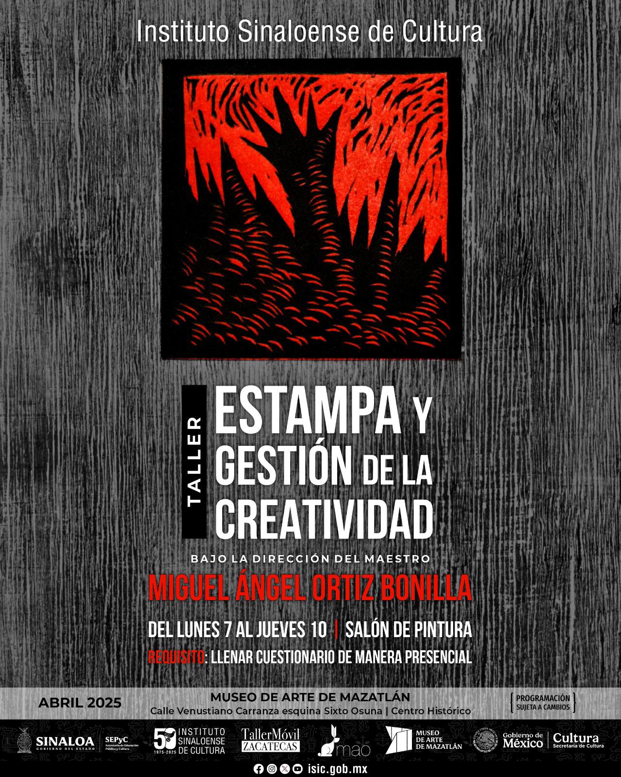 $!El taller se impartirá del 7 al 10 de abril en el Museo de Arte de Mazatlán.