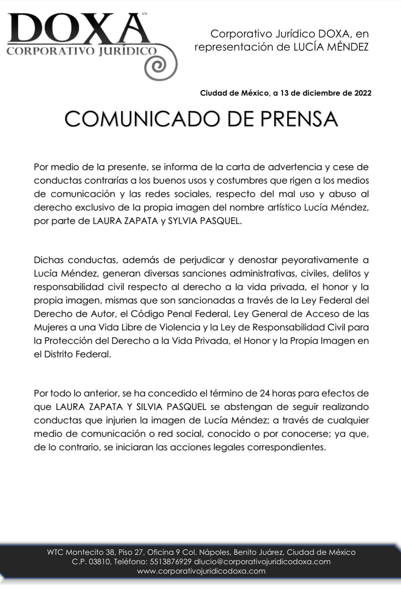 $!Demandará Lucía Méndez a Sylvia Pasquel y Laura Zapata por ‘perjudicar’ su imagen