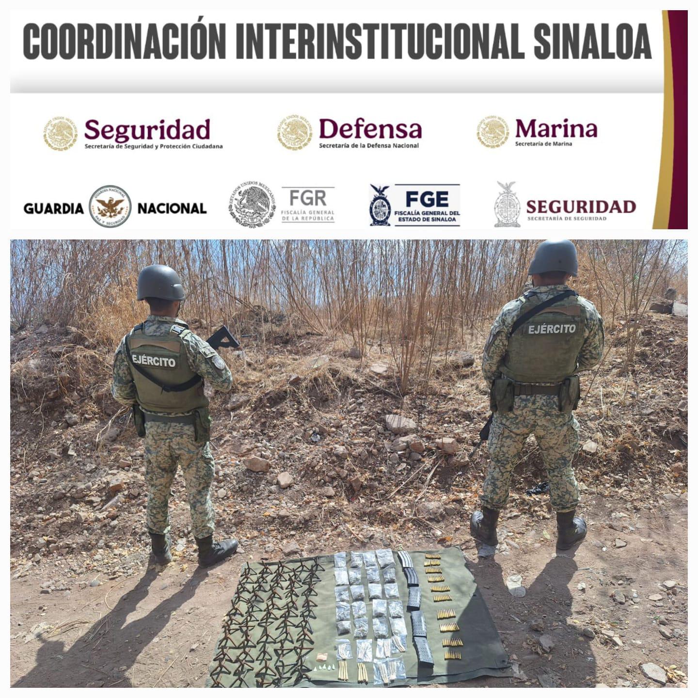 $!Aseguran cargadores, cartuchos y droga en Culiacán