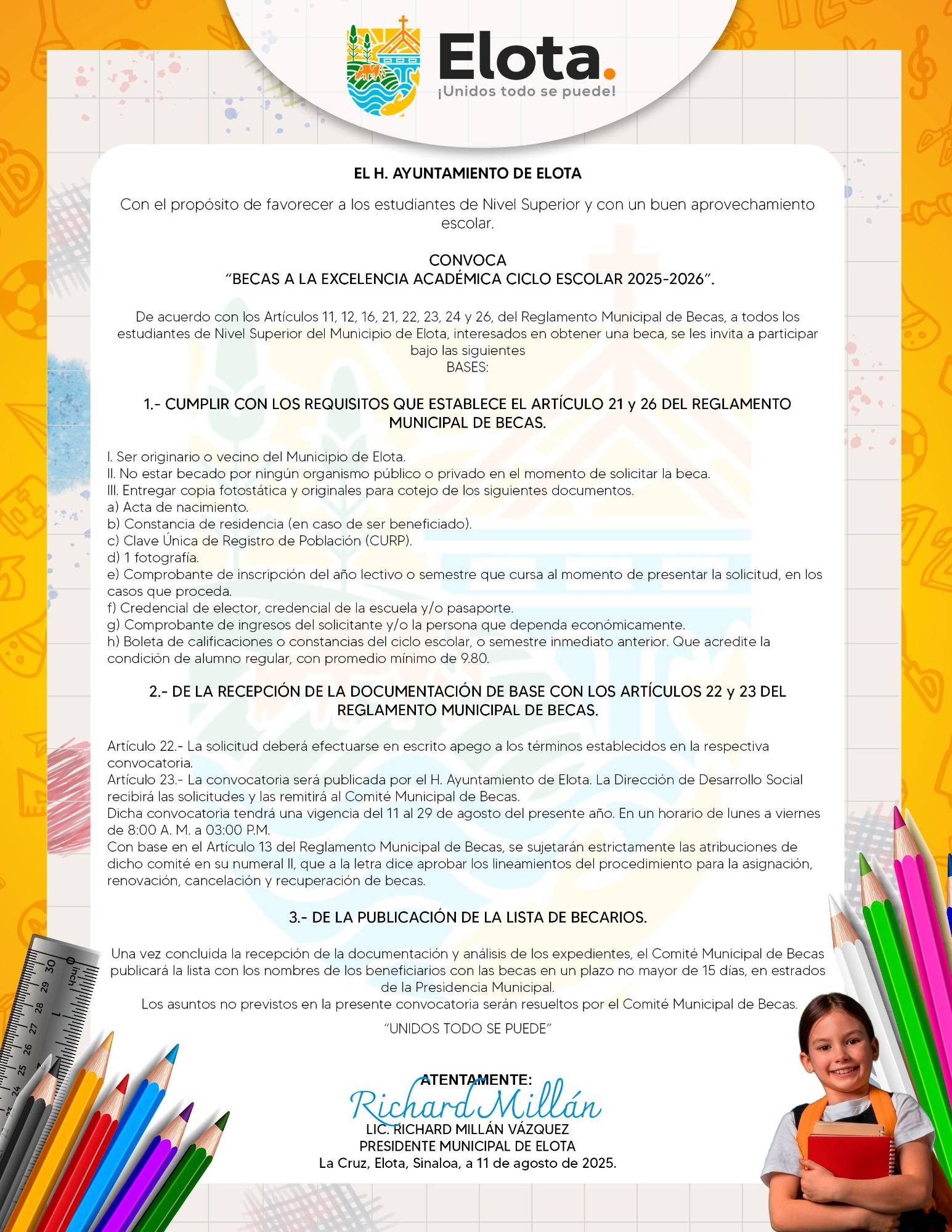 $!Lanzan convocatorias para becas escolares en Elota