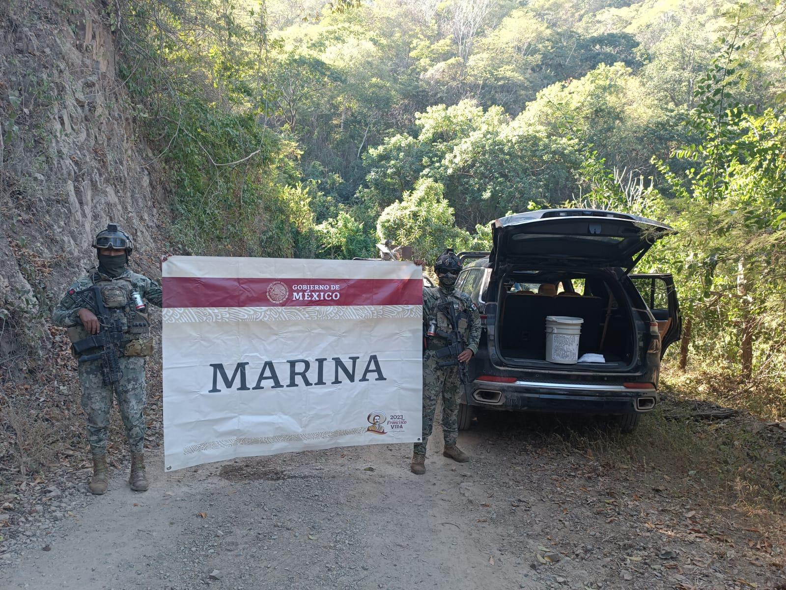 $!Asegura Marina precursores químicos en las inmediaciones de La Guamuchilera, Bacata y Tecomate, en Culiacán