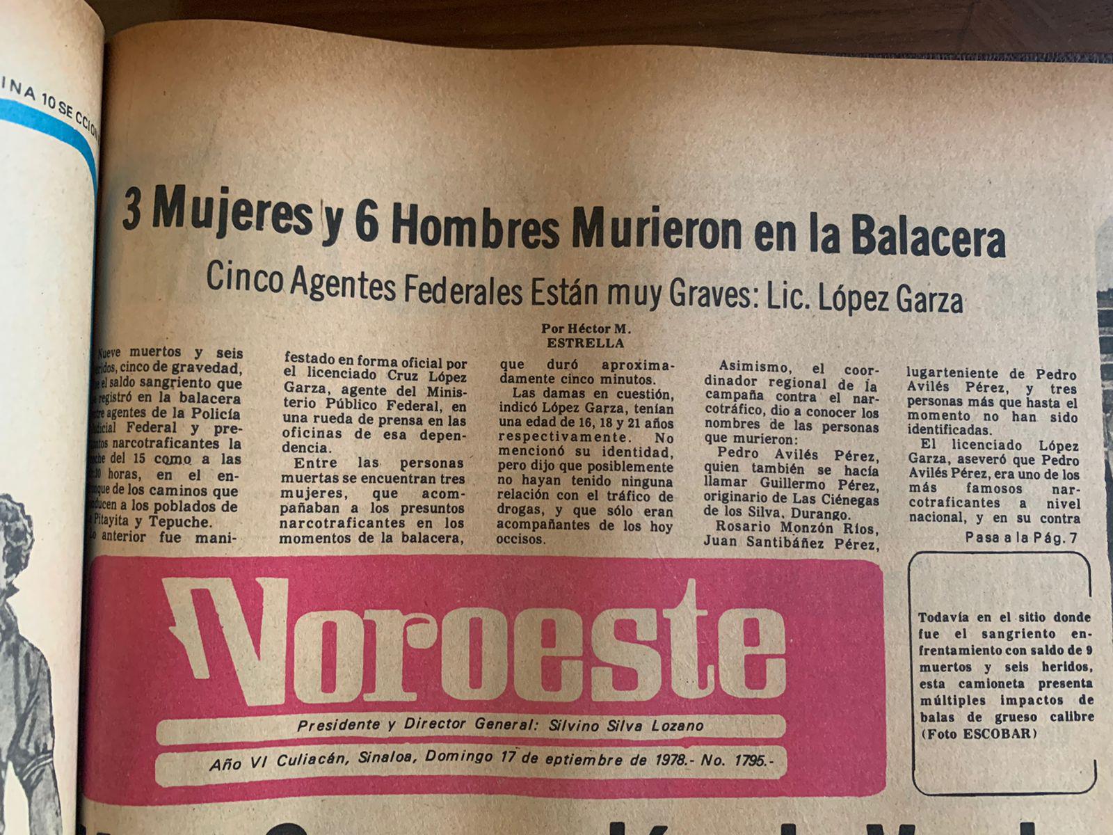 $!Así contó Datemex en 1978 la muerte de Pedro Avilés, en un enfrentamiento armado rumbo a Tepuche.