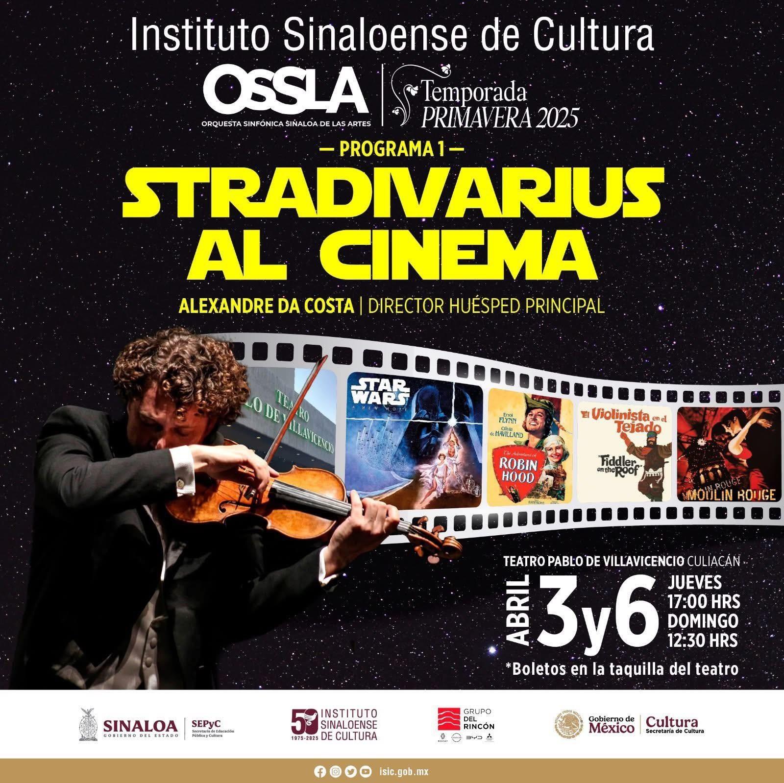 $!Tocará la OSSLA y Alexandre Da Costa Stradivarius al cinema
