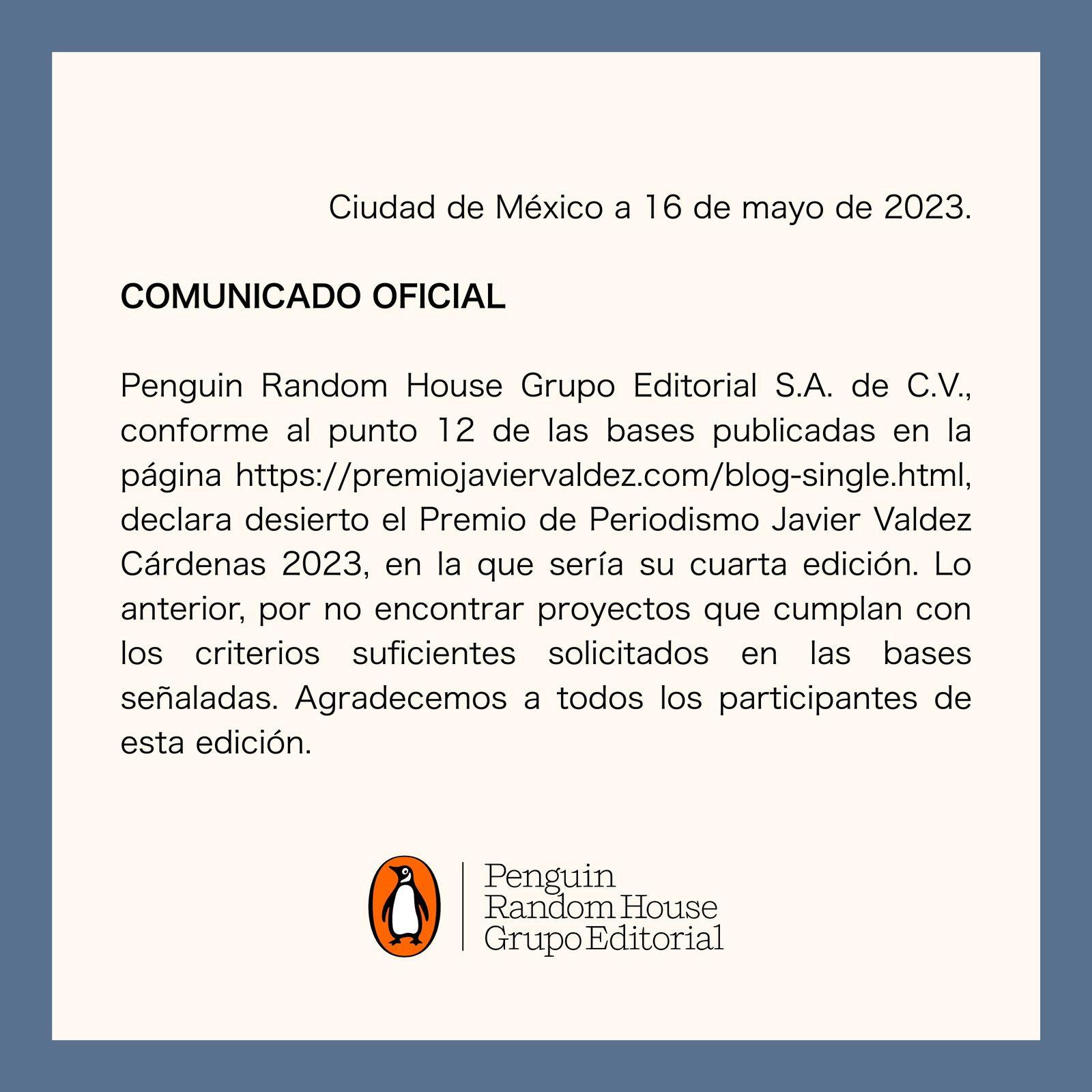 $!Declaran desierto el Premio de Periodismo ‘Javier Valdez Cádenas’