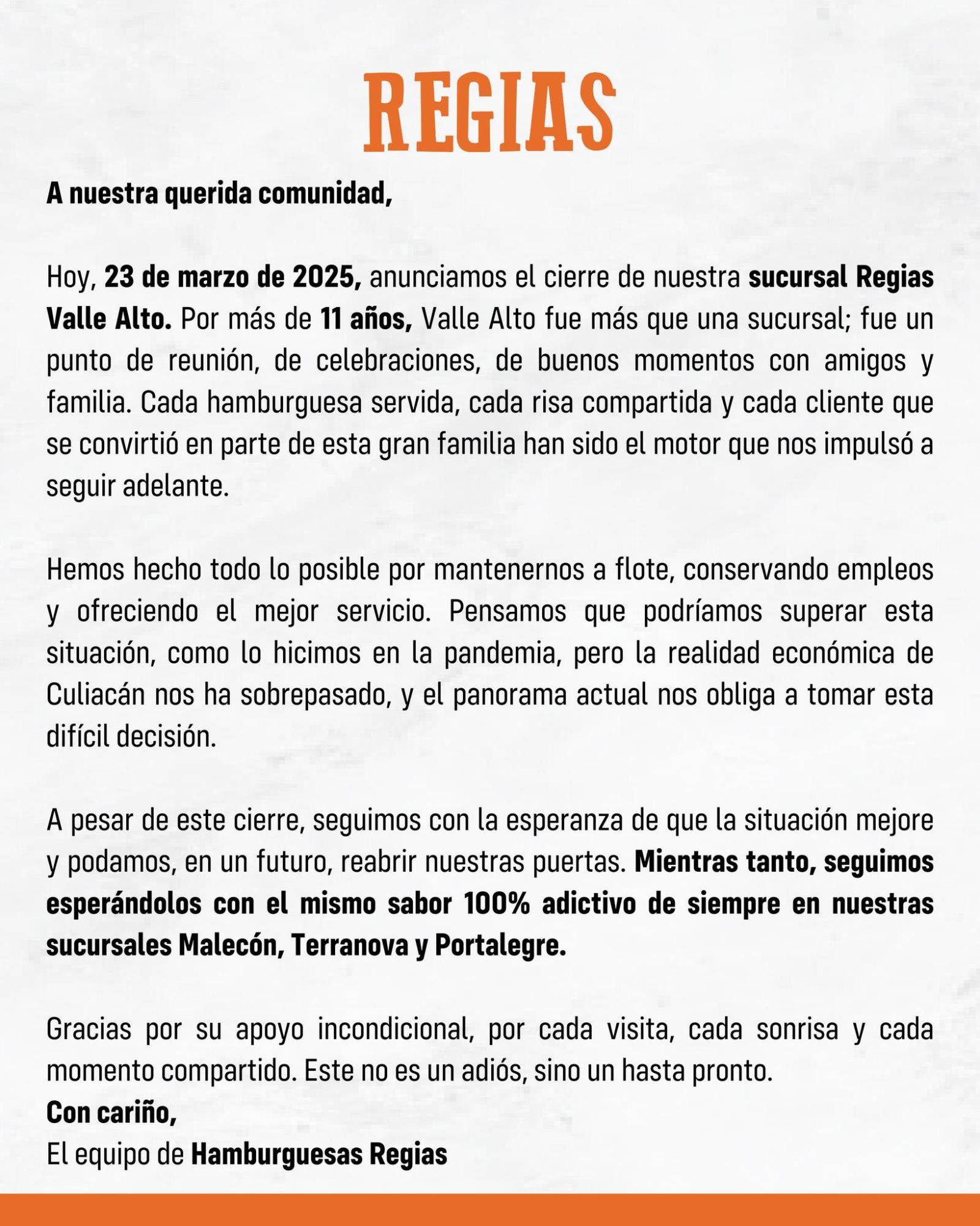 $!Hamburguesas Regias Valle Alto cierra tras 11 años de servicio, en Culiacán