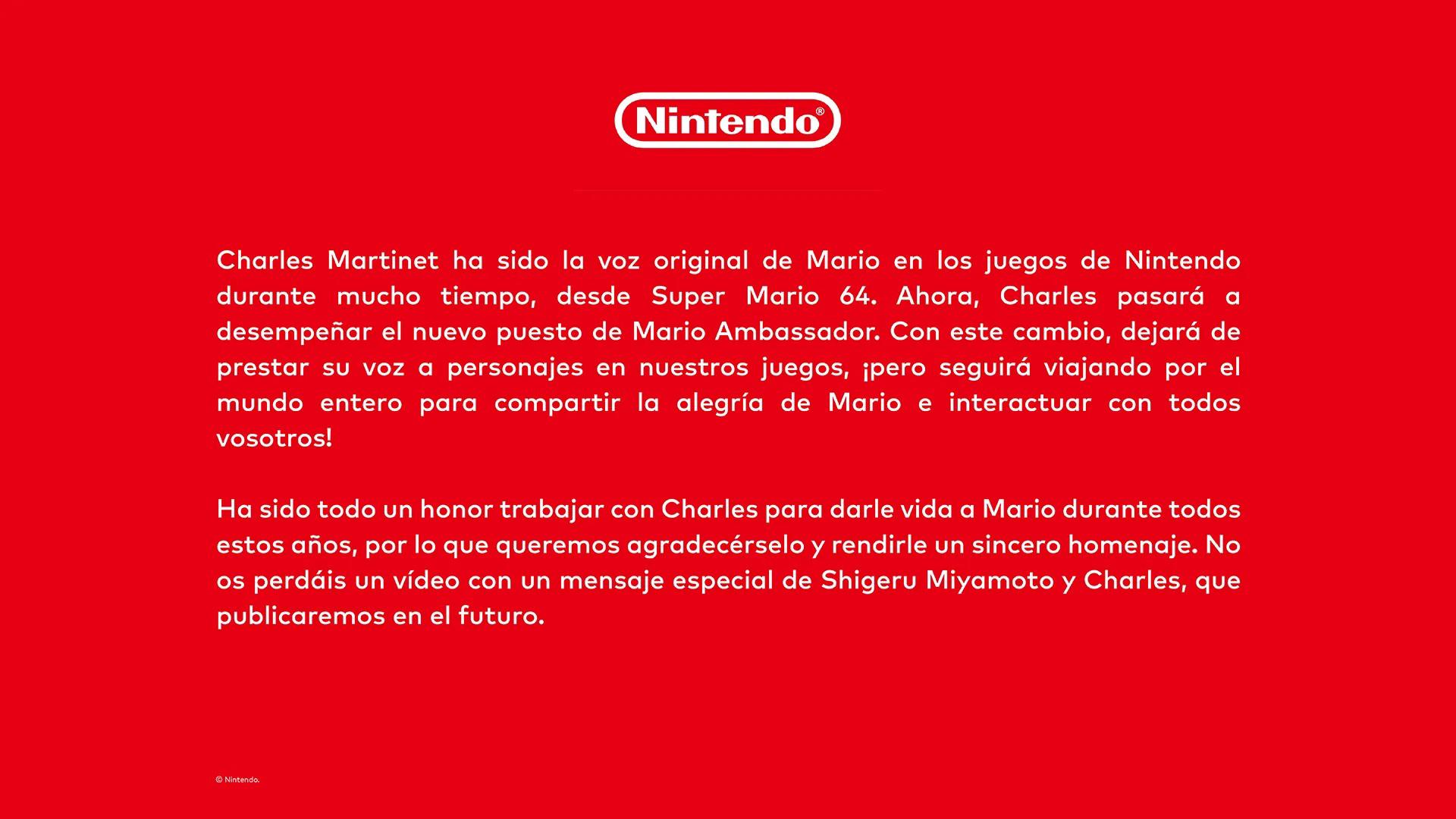 $!El comunicado que emitió Nintendo.
