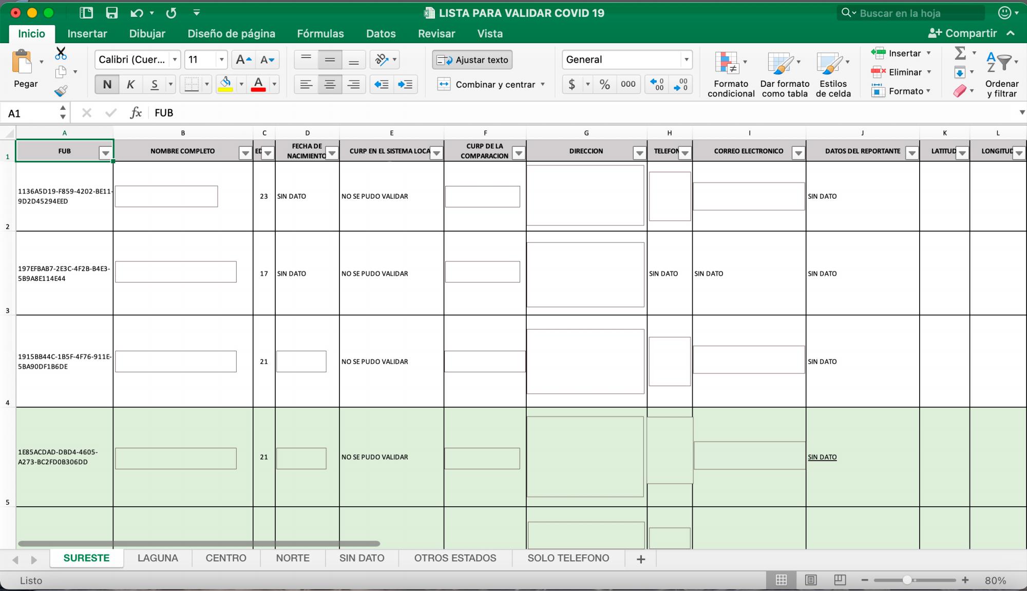 $!Lista enviada por la CNB a la fiscalía de Coahuila. Se protegieron los datos de las personas mencionadas en este archivo.