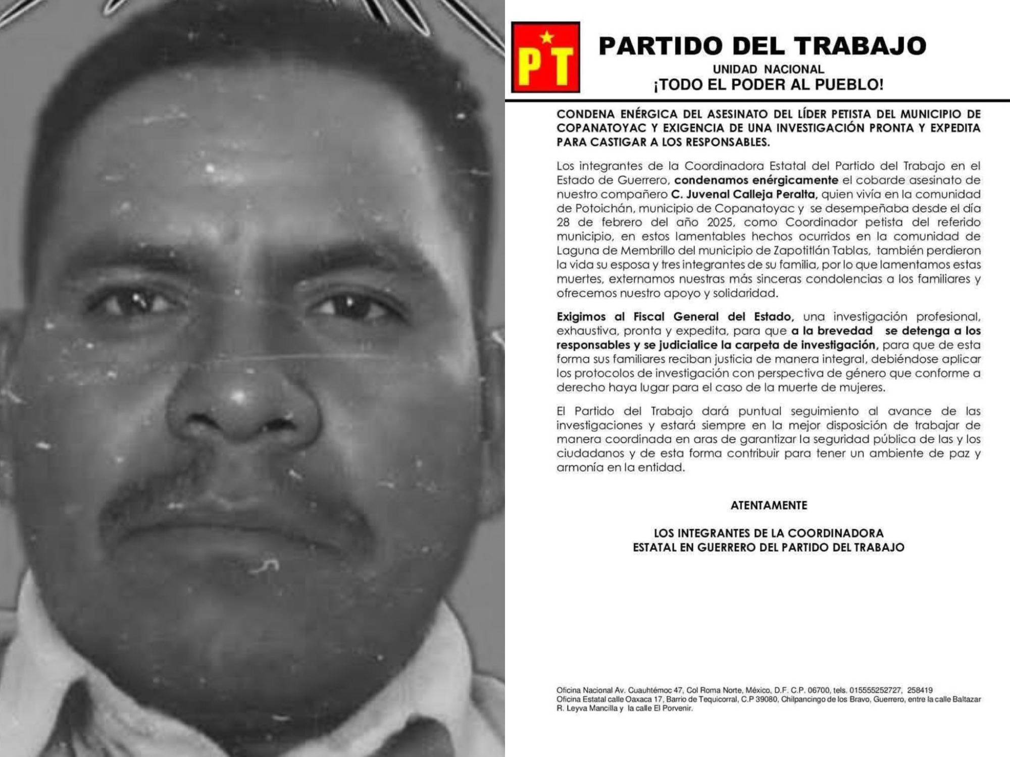 $!Asesinan a dirigente del PT, a su esposa y tres integrantes de su familia en Copanatoyac, Guerrero