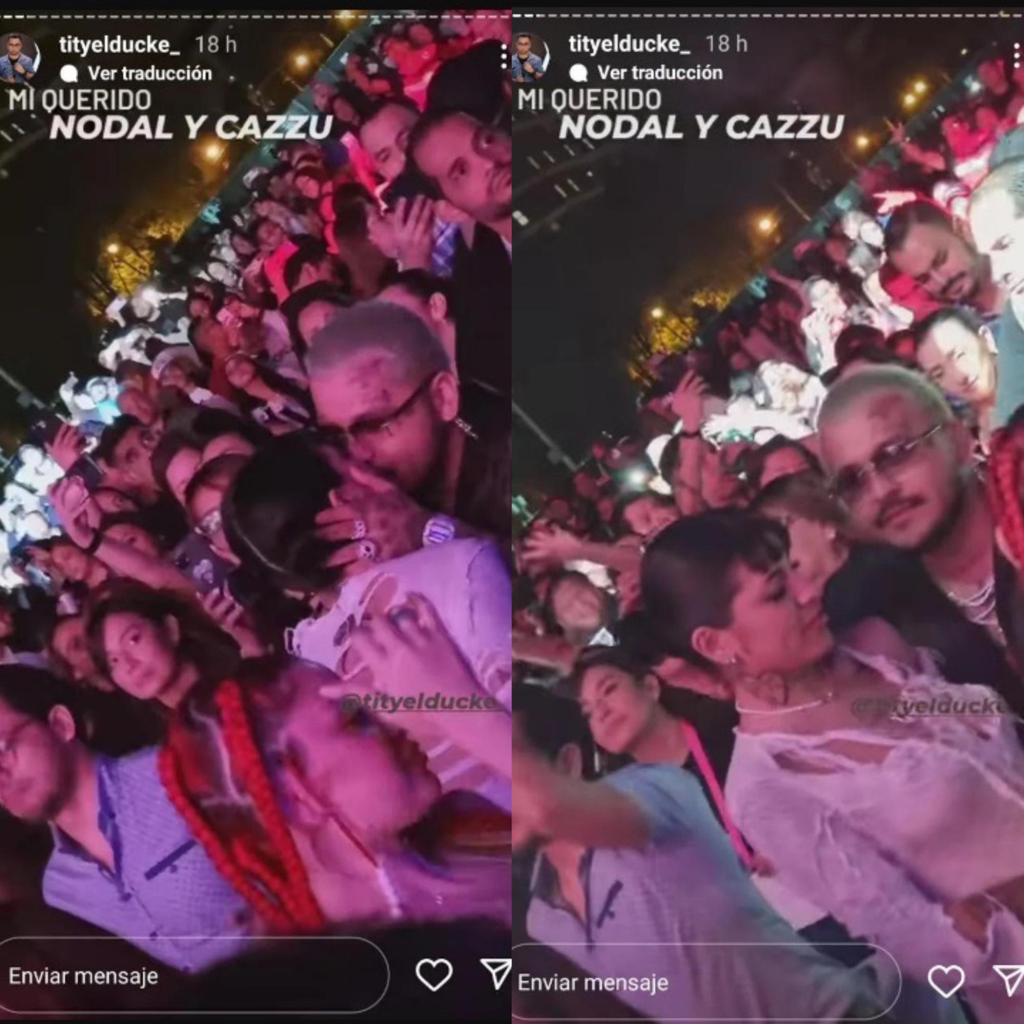 $!Captan a Christian Nodal y Cazzu besándose durante un concierto