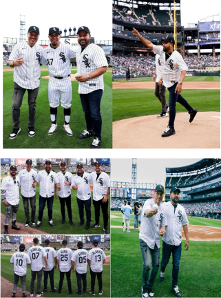 Banda MS lanza la primera bola en el montículo del Guaranteed Rate Field casa de los Medias Blancas de Chicago previo al encuentro que sostuvieron ante los Rays de Tampa Bay en las Grandes Ligas.