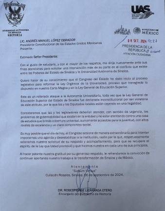 La segunda carta enviada por Robespierre Lizárraga Otero a López Obrador.