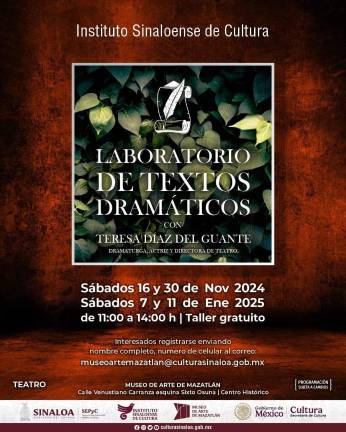 El laboratorio de textos dramáticos inicia el 16 de noviembre.