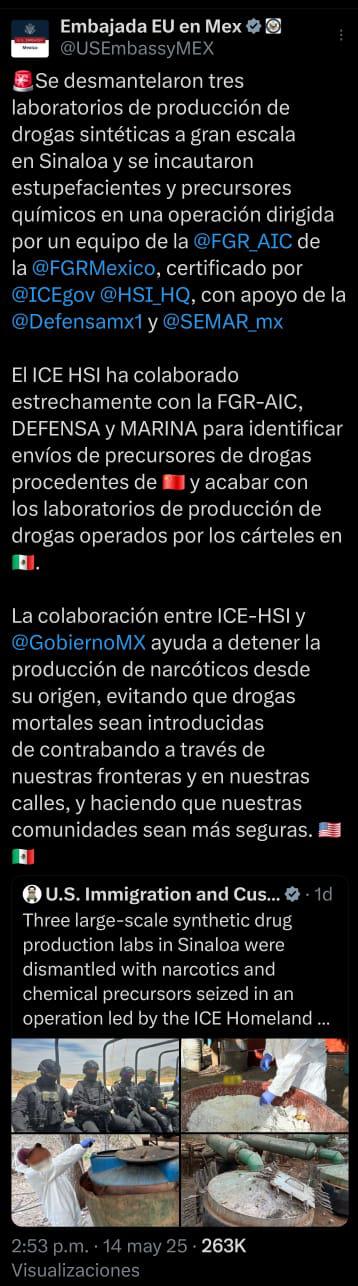 $!ICE sostiene que sus agentes ‘lideraron’ operativo en Sinaloa; Embajada de EU lo matiza