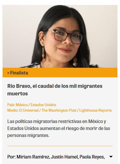 $!La periodista mazatleca Miriam Ramírez es finalista del Premio Gabo 2025