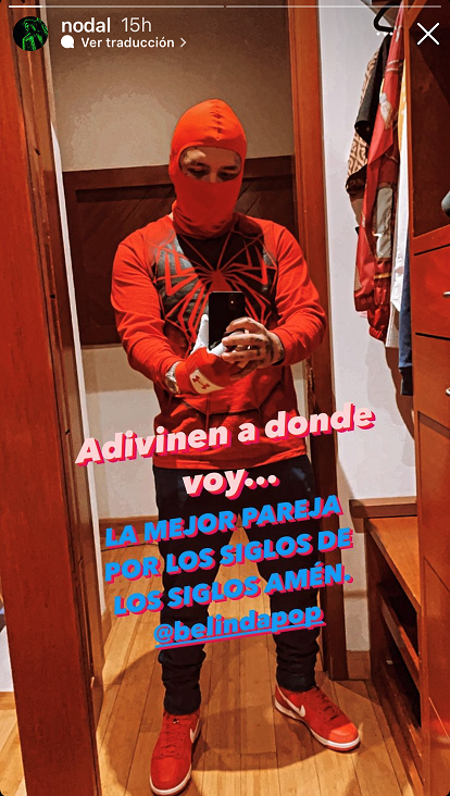 $!Christian Nodal se disfraza para ver ‘Spider-Man: No way home’ junto a Belinda