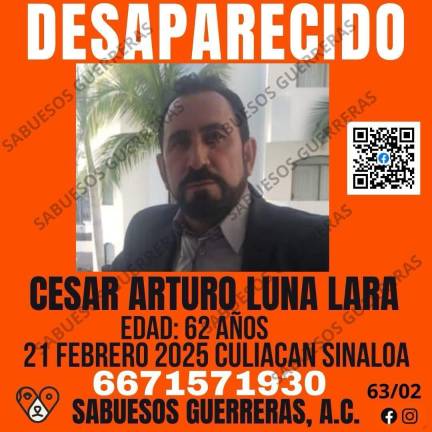 El colectivo Sabuesos Guerreras emite una ficha para la búsqueda del médico César Arturo Luna.