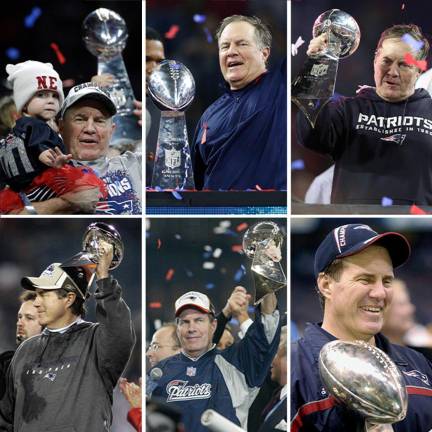 Bill Belichick disputó en nueve ocasiones el Super Bowl y lo ganó en seis.