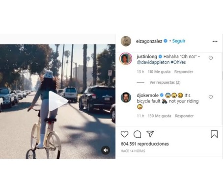 Eiza González sufre accidente en bicicleta y Novak Djokovic reacciona.