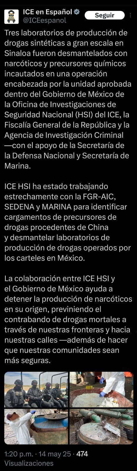 $!ICE sostiene que sus agentes ‘lideraron’ operativo en Sinaloa; Embajada de EU lo matiza