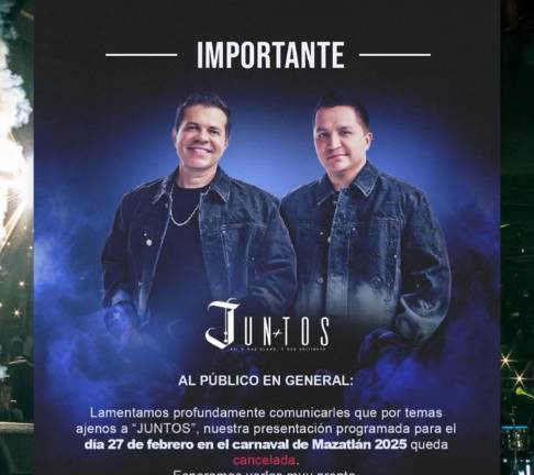 Aviso de la cancelación de la presentación de Josi Cuen y Jorge Medina