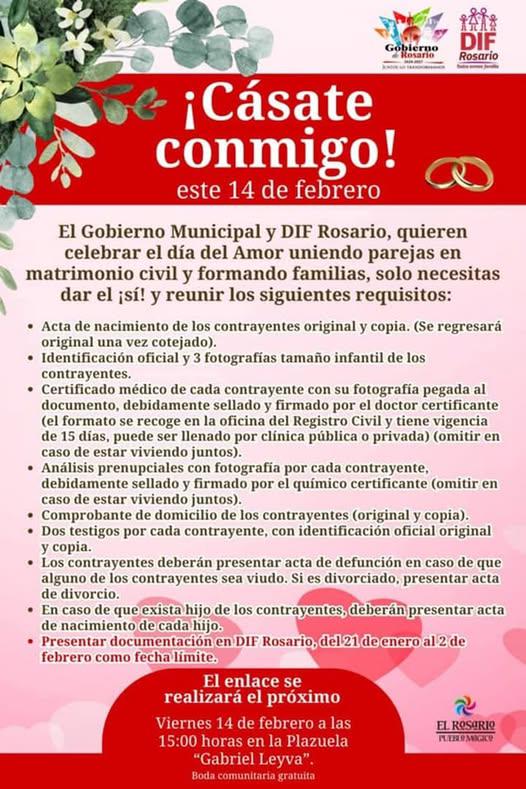 $!DIF Rosario invita a parejas a unirse en matrimonio civil en boda colectiva